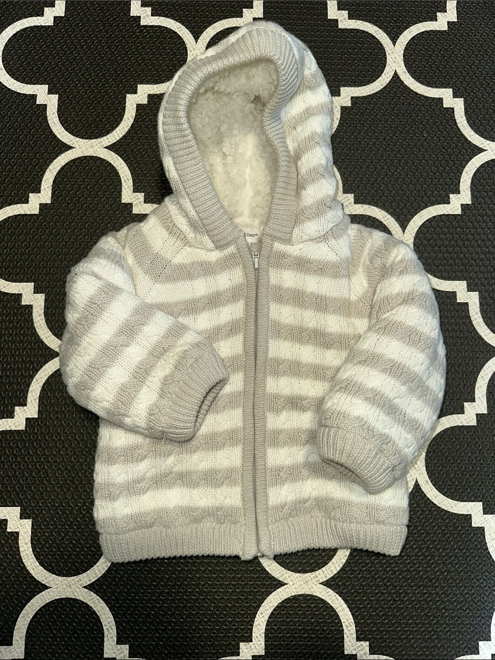 Angel Dear Gray and White Striped Hooded Zip Baby Sweater